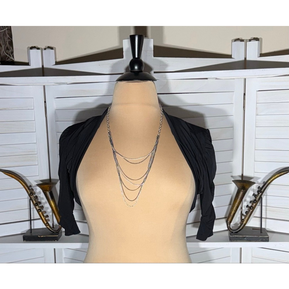 Vintage 90s Y2K Hypnotic bolero top black ruched 3/4 sleeves stretchy sz XL